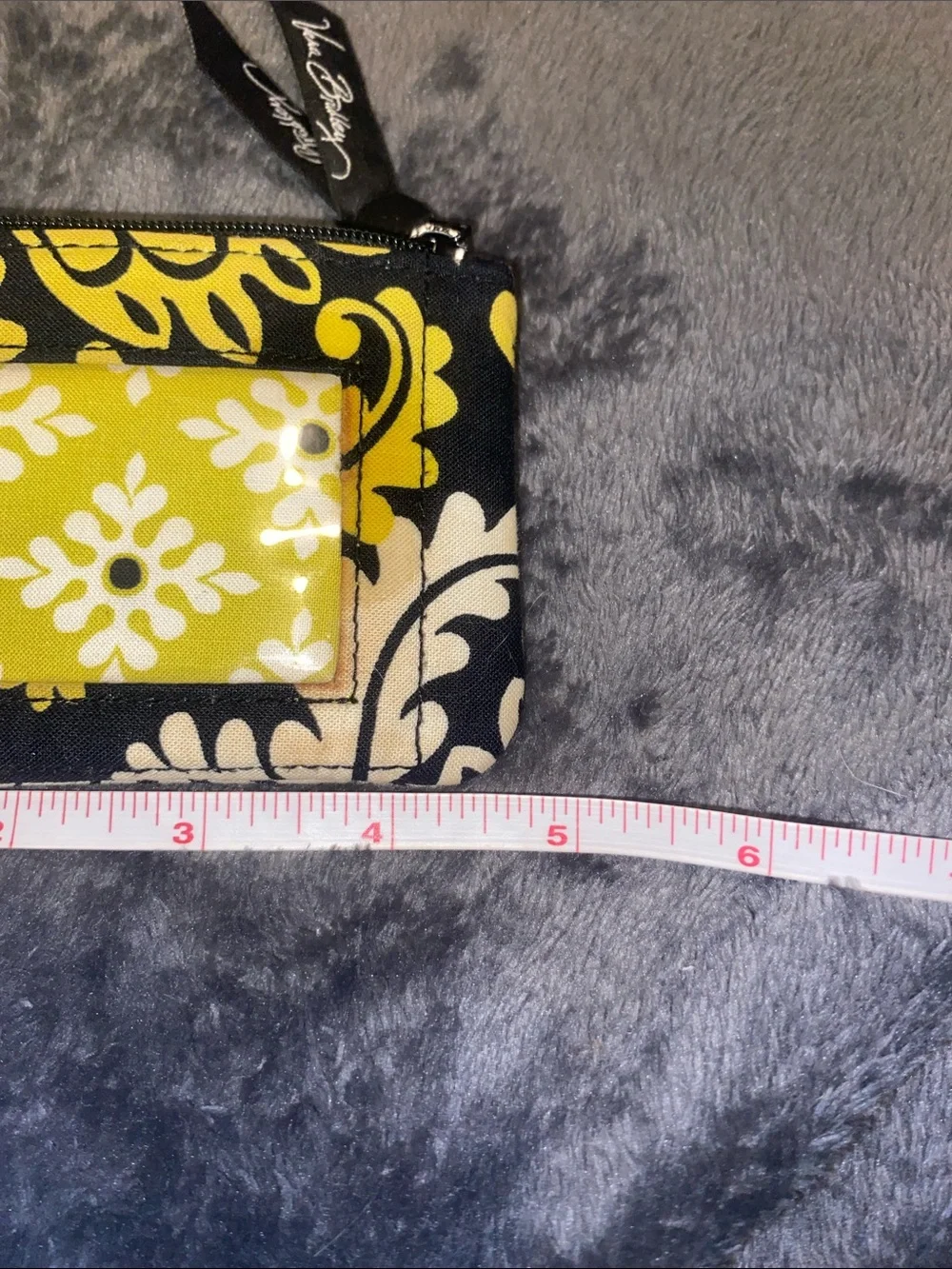 Vera Bradley Black and Yellow Floral Zip ID Case with Key Ring